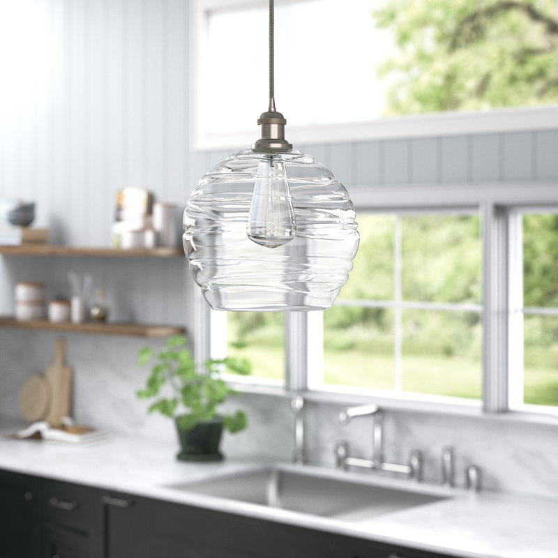 Luminaire suspendu en forme de globe à 1 lumière Mullins, Nickel satiné brossé, Ampoule non incluse