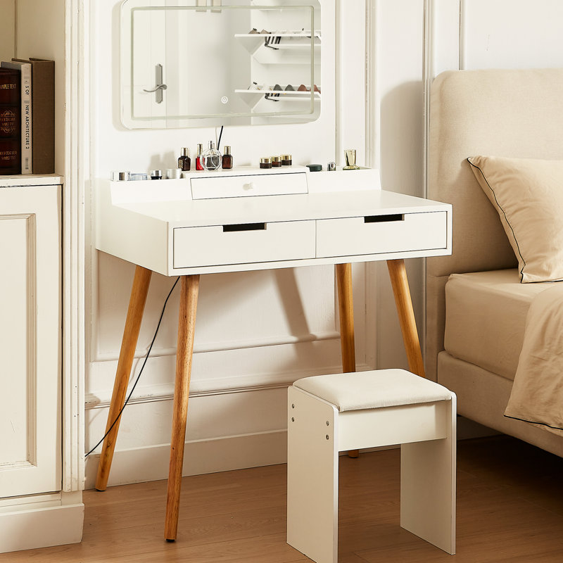 Meuble-lavabo blanc 31,5 po avec 3 modes de couleur d'éclairage DEL, miroir amovible et rangement ouvert 31,5 po