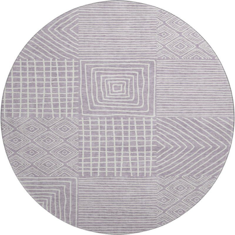 Tapis géométrique Corry AMF1044 lavable à la machine de qualité supérieure, Rond 8 pi