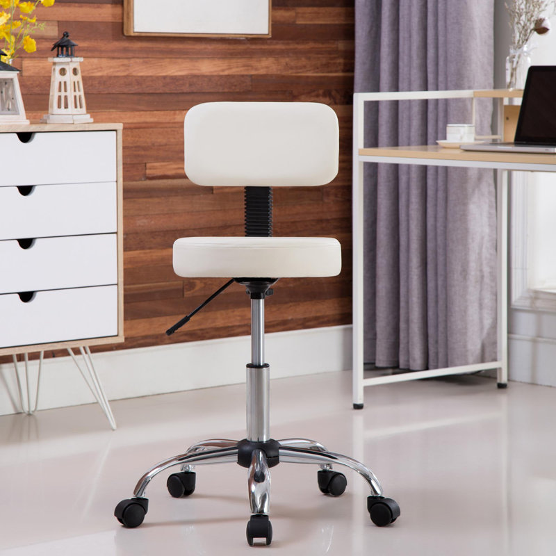 Tabouret de dessin réglable Dakotajames, tabouret de bureau avec roulettes et dossier, tabouret à roulettes peu encombrant en similicuir