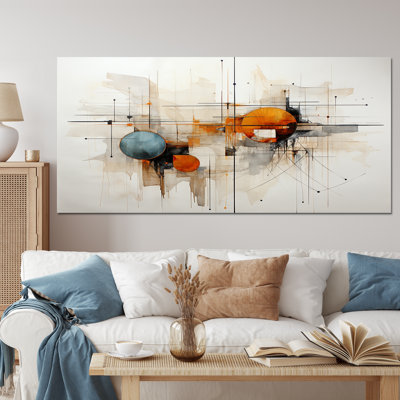 Teal Orange Line Art Conceptual Abstracts I - Art mural pour salon