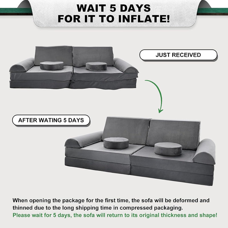 10Pcs Play Sofa Set For Kids, Modular Sofa Fold Out Couch Playhouse Play Set For Toddlers, Twin, Gray