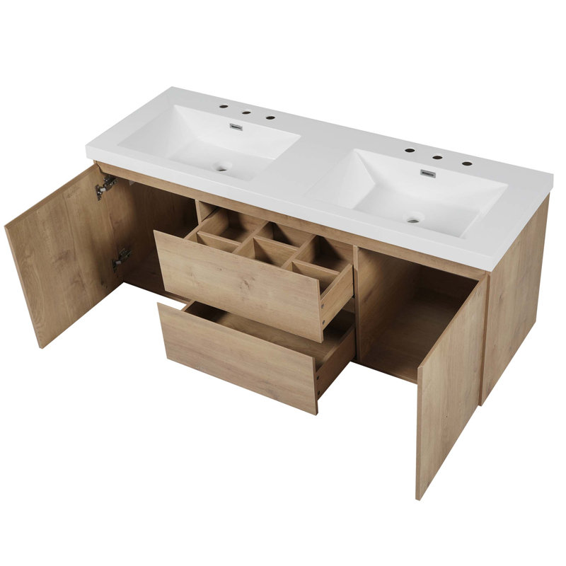 Meuble-lavabo moderne à double cuve avec plateau en SMC et rangement à fermeture en douceur, Ne s’applique pas