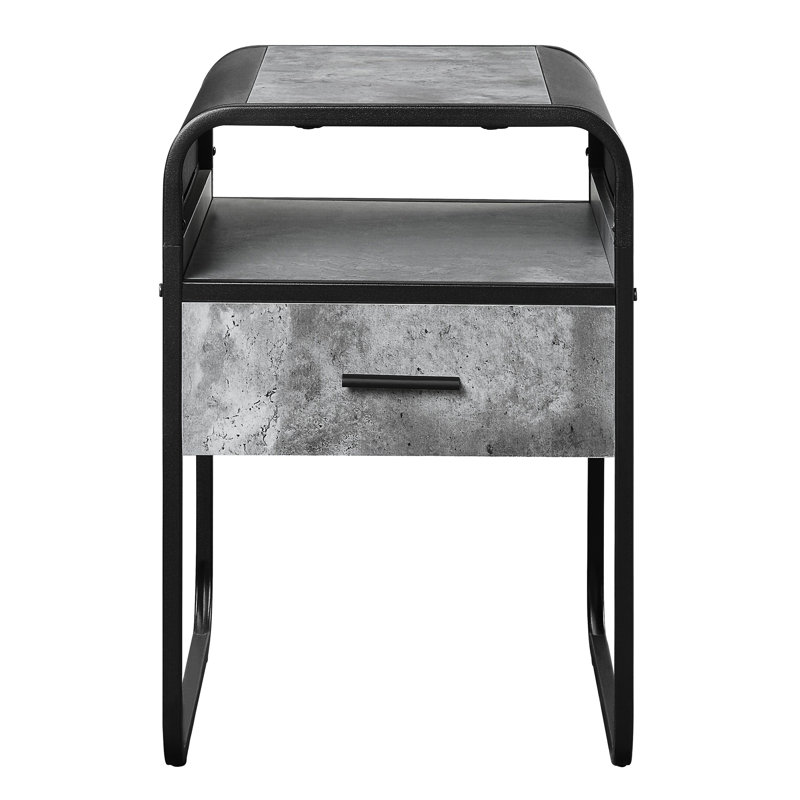 1 table de bout en béton gris et noir, élément essentiel pour le salon, bords incurvés, construction en métal moderne et tiroir pour une utilisation quotidienne, décoration de tablette ouverte, étable