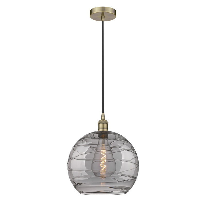 Luminaire suspendu simple à 1 lumière 1 lumière, H 8,75 po x l 6 po x P 6 po, Clair, Laiton antique