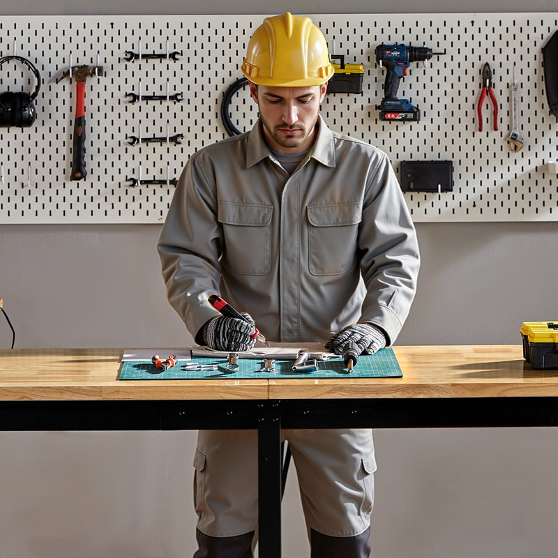 Établi réglable Alok avec prise de courant intégrée - Table de travail robuste pour garage, atelier et bureau