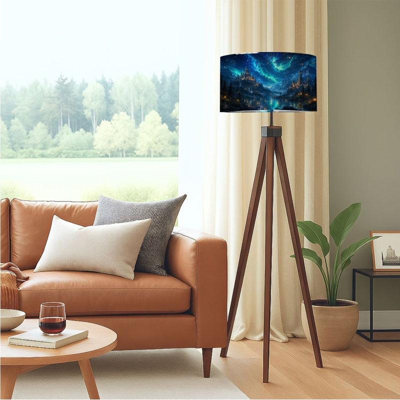  Lampe sur pied à trépied Fantasy Castle Landscape Under Starry Night Sky Aurora