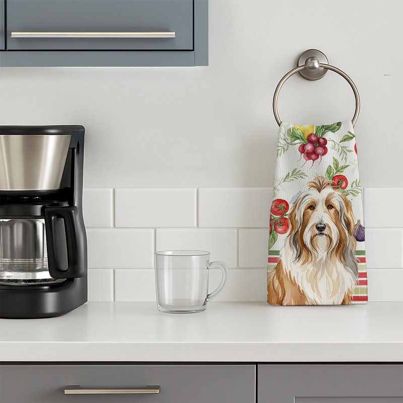 Fawn Bearded Collie Vegetables Kitchen Towel, Fawn Bearded Collie