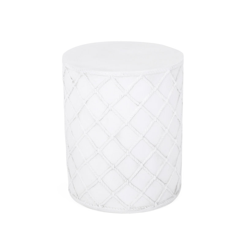 Contemporary Lightweight Concrete Table - Diamond Rope Pattern 15.32" W X 18.32" H Instant Setup Modern Accent With Nautical Ornament No Assembly