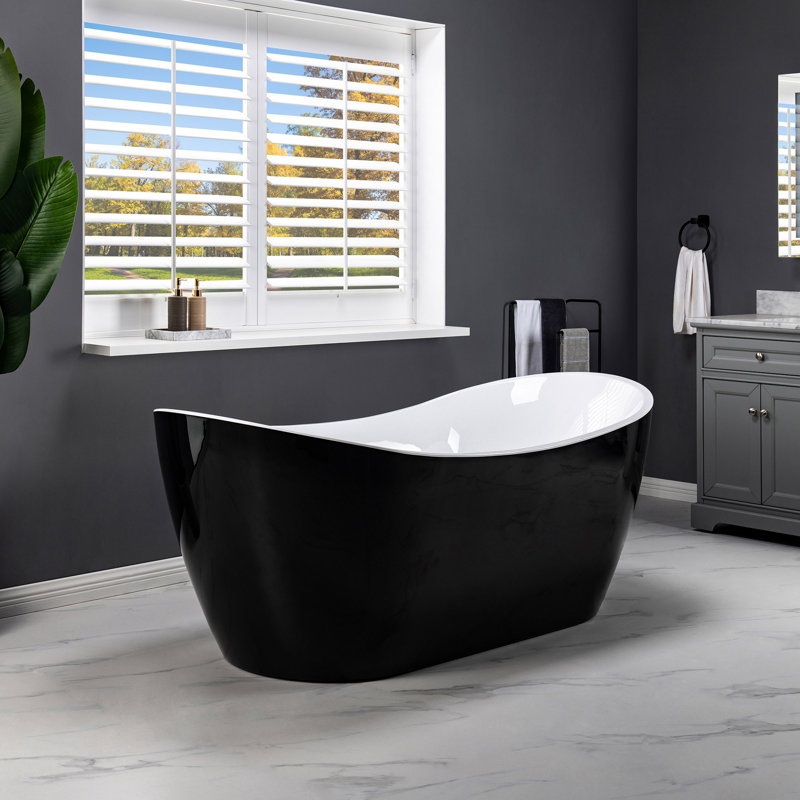 Vital 71'' x 31.5'' Soaking Acrylic Bathtub, Black, Brushed Nickel