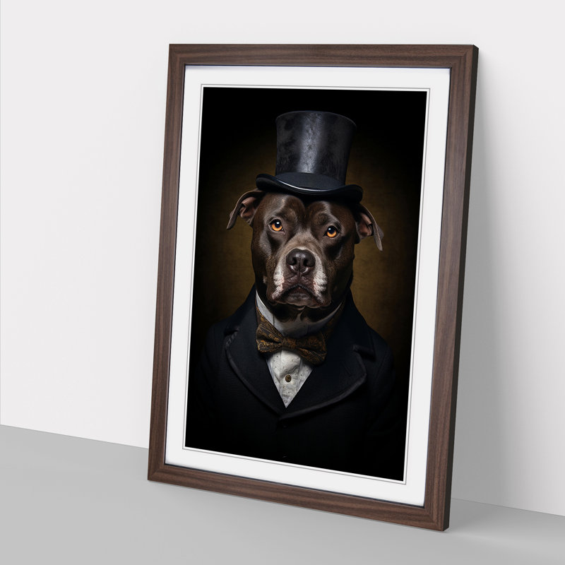 Staffordshire Bull Terrier Gothic - Framed Print, Walnut , 46cm H x 34cm W x 2cm D