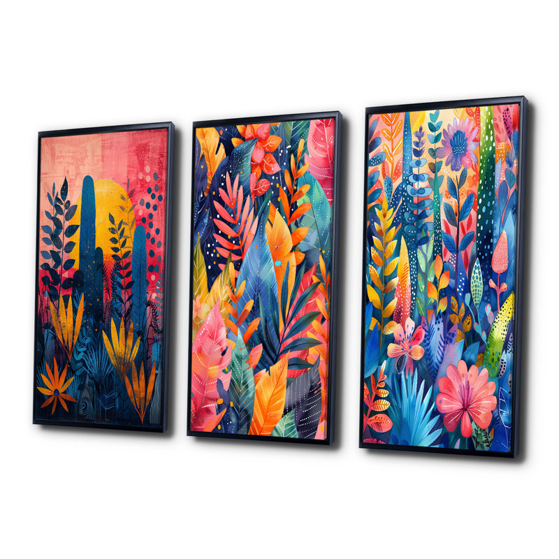 «Blue Paradise», Desert Paradise I - Collection d'art mural de palmiers et de palmiers, H 40 po x l 60 po, Noir