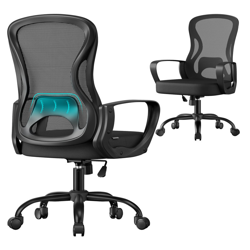 Ergonomic Office Chair, Mesh Swivel Desk Chair With Lumbar Support, Black, Black