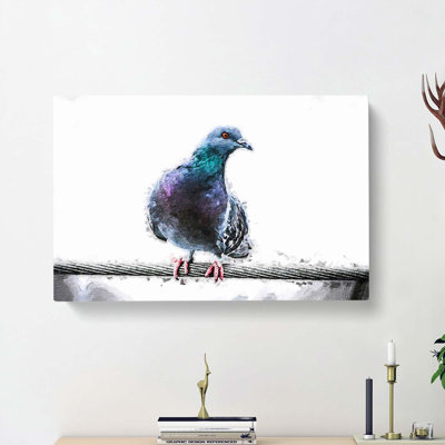 Pigeon Bird On A Wire - Wrapped Canvas Painting