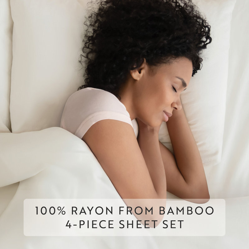 Ivory Queen Bamboo Satin Sheet Set with Pillowcases