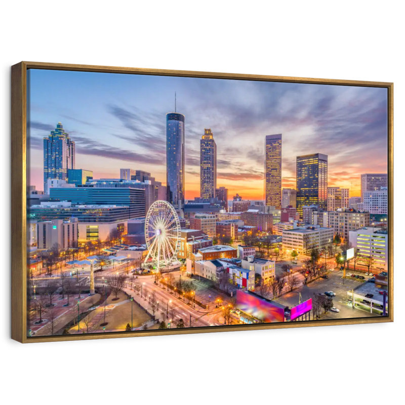 Atlanta Twilight Sky, 46 po x 31 po, Cadre flottant doré