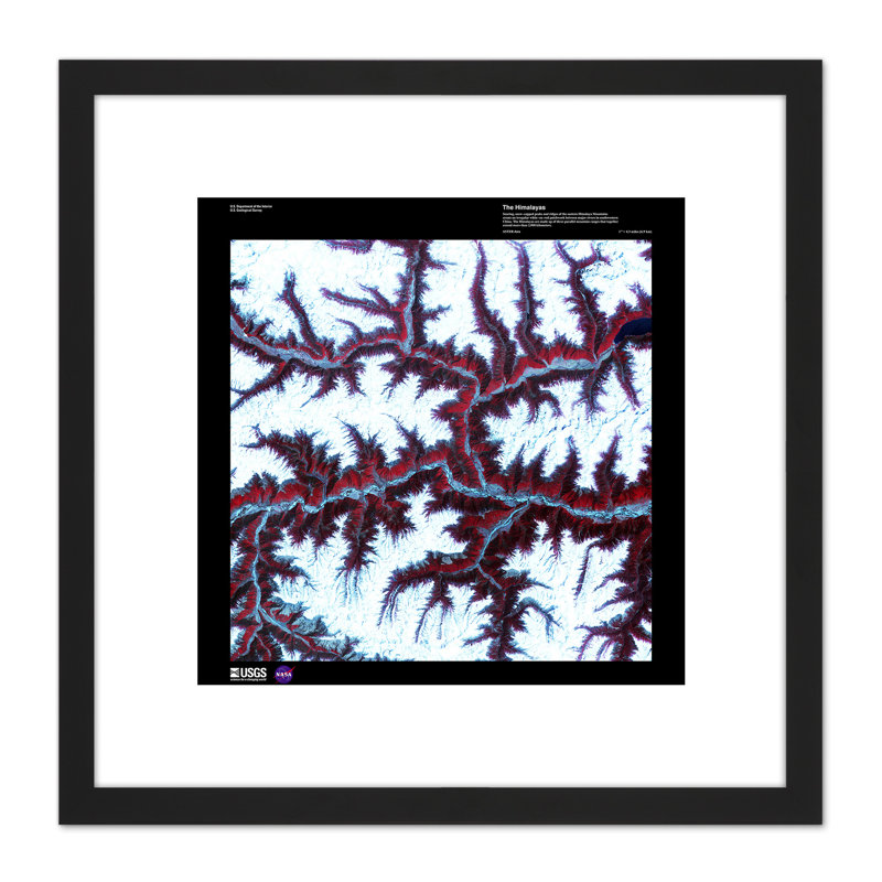 Science Map Satellite Himalayas China Mountain Snow Replica - Single Picture Frame Painting