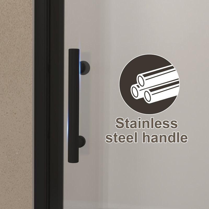 32"x 72" Pivot Shower Door, Matte Black Aluminum Frame, Half Frame ,1/4"(6mm) Tempered Glass Explosion Proof Film