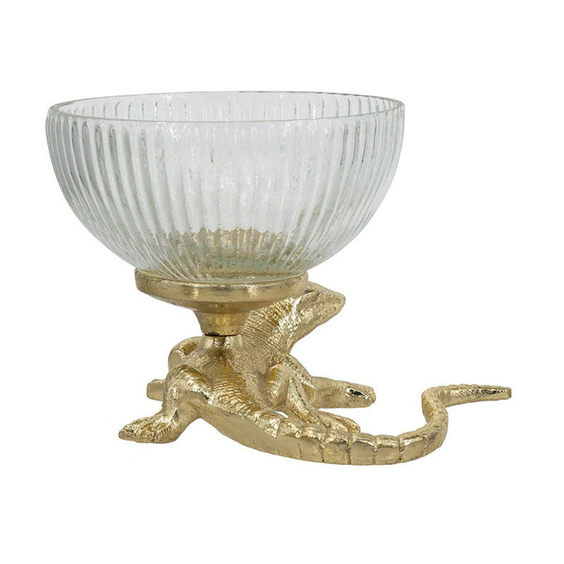 Bol à piédestal doré avec plat en verre nervuré