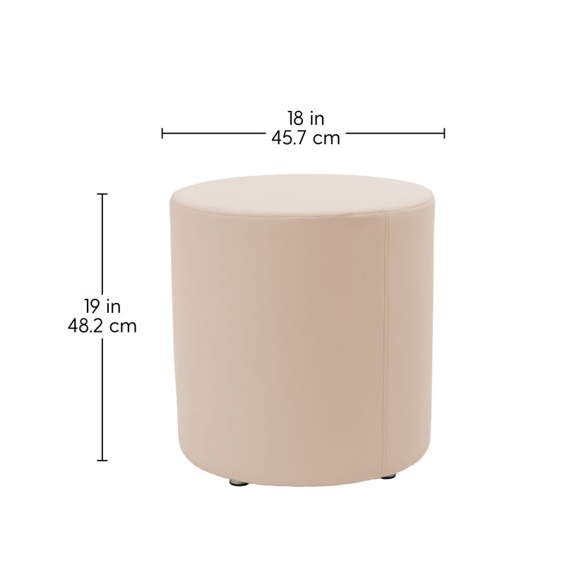 18 inch Round Everyday Vinyl Ottoman, 19 inch Height, Beige