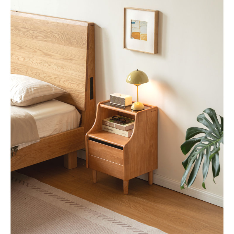 Table de chevet 15,75 "avec tablette ouverte et 2 tiroirs, Rubberwood-Natural