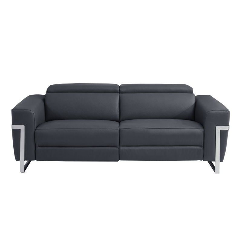 Global United Top Grain Italian Leather Sofa With Power Recliner, Dark Gray