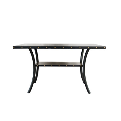 Dining Room Furniture Natural Wooden Rectangular Dining Table 1pc Counter Height Dining Table Only Nailheads and Storage Shelve