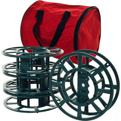 4 Extension Cord Reels with Bag - Holds 1 to 2 Cords or Christmas Light Strands Each for Organization and Tidy Storage by Stalwart
