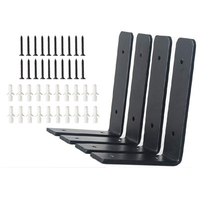 Wall Hanging Shelf Brackets Heavy Duty Rustic Floating Shelf Bracket Metal L Corner Brace Joint Brackets For DIY Open Shelving Shelf Supports Farmhouse Home Decor,Black (6" X 8")