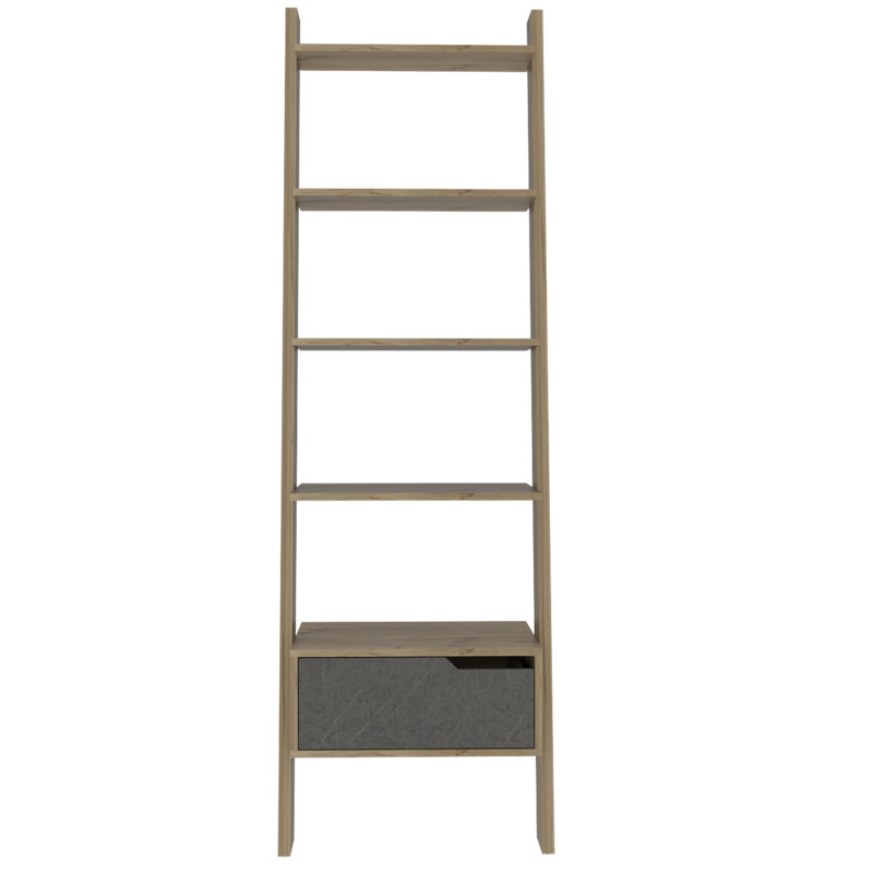 Duflos 5 Shelf Tall Ladder Bookcase with Drawer