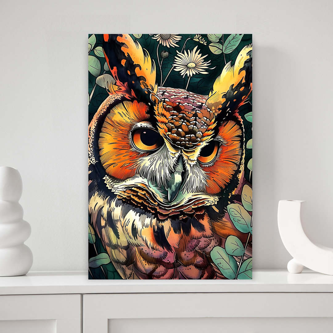 Forest Owl Portrait Abstract Contemporary Bird Owl Forest Landscape Wall Art Print