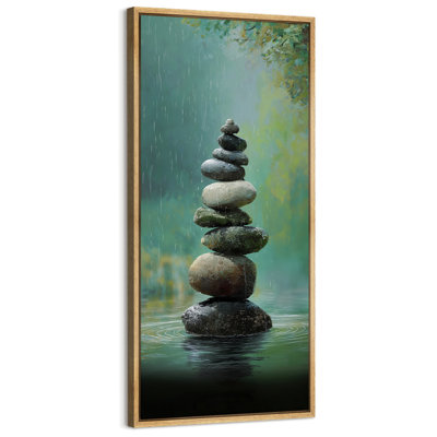 Zen Stacked Stones Water Reflection Spa Style Vertical Wall Decor Extra Large Pictures Framed Canvas Print Wall Art
