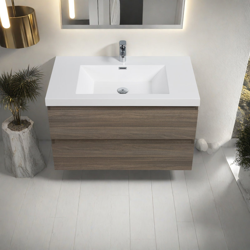 Meuble-lavabo mural 36 po avec lavabo et lavabo en résine, Gris