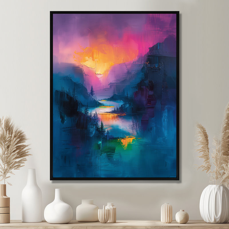 «Black Pink Mountain Landscape Summer Beauty - Landscape Mountains», art mural, H 34 po x l 44 po, Cadre photo blanc