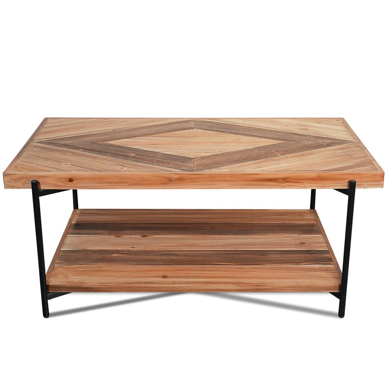CONSDAN Solid Fir Wood Coffee Table, 2-Tier Industrial Farmhouse Table, 44" Rectangular Table