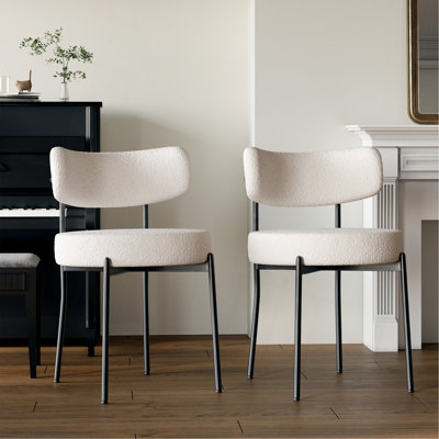 Ensemble de 2 chaises de salle à manger modernes blanches avec coussin de pied rotatif, coussin épaissi et dossier incurvé