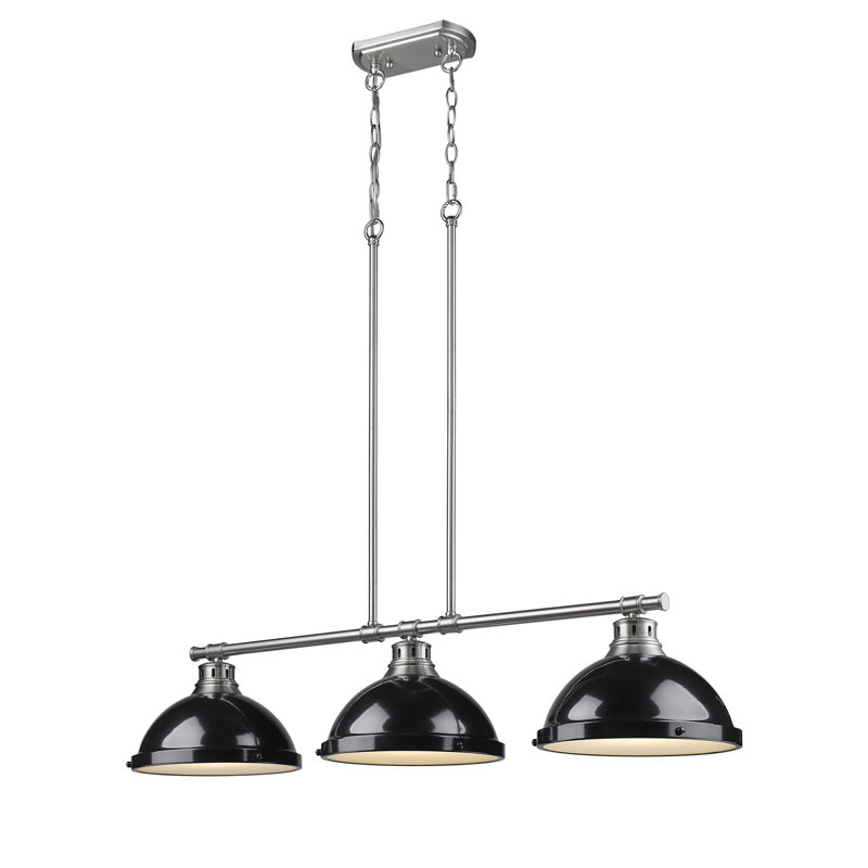 Luminaire suspendu en forme de dôme à 3 lumières pour îlot de cuisine Drakeford, Pewter, Noir