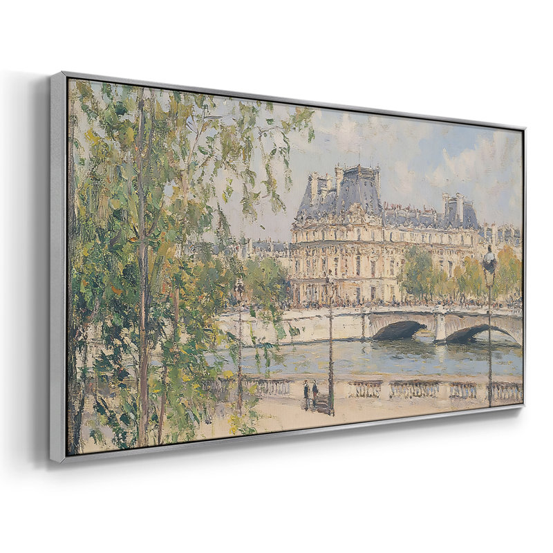 Série paysage - Lxxxiv - Toile tendue avec châssis encadré - Prêt à être accroché, H 17 po x l 33 po, Argent argent