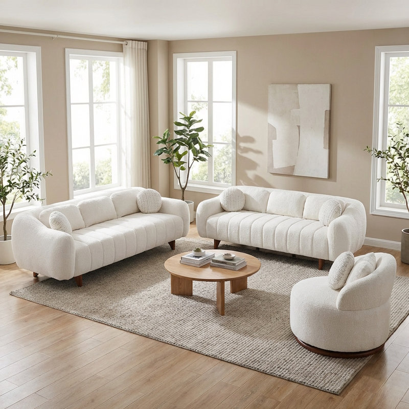 Ensemble de chambre 3 pièces Bandek Chenille, Crème, crème