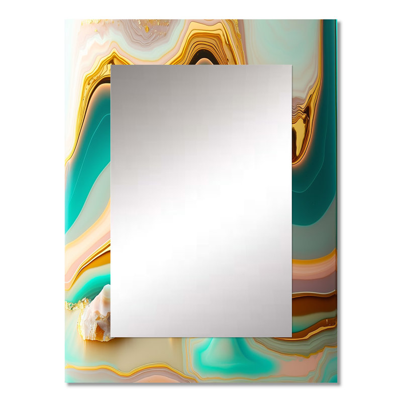 Art liquide, agate bleue, turquoise, agate I - miroir de formes abstraites, miroir mural moderne unique, impression d'art en métal