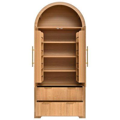Armoire de rangement 72 po avec 2 tiroirs, armoire de rangement moderne cannelée de style Mid-Century avec 8 tablettes de porte réglables, armoire de rangement en bois