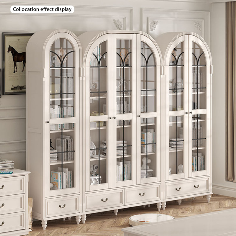 Bois blanc massif + vitrines en verre