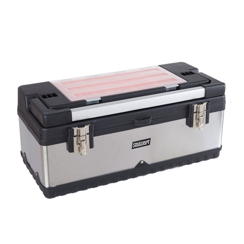 22-Inch Black and Silver Heavy Duty Plastic and Stainless Steel Tool Box