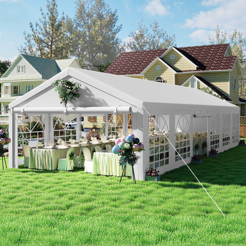 20 Ft x 40 Ft Outdoor White Party Tent with Windows, 20 (ft) W x 40 (ft) D