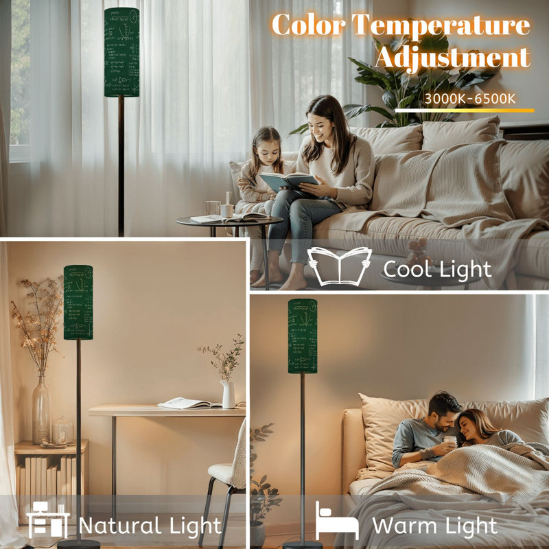 Floor Lamp  green chalkboard math signs Dimmable Modern Standing Lamp with Remote Control Footswitch Bulb Lampshade Tall Pole Corner Lamp for Living Room Bedroom Office