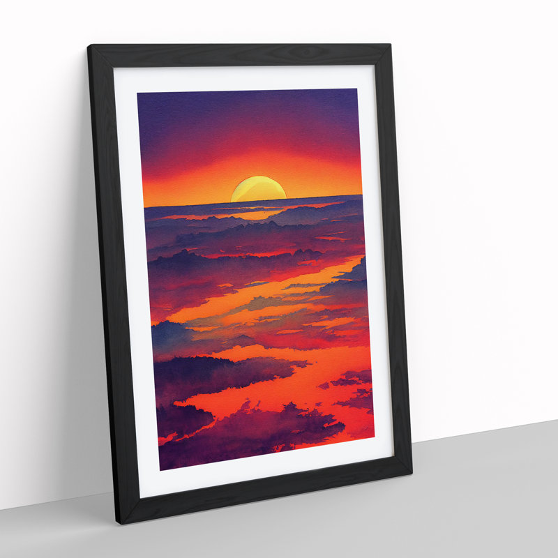 Thrilling Sunset - Single Picture Frame Painting, 64cm H x 46cm W x 2cm D, Black 