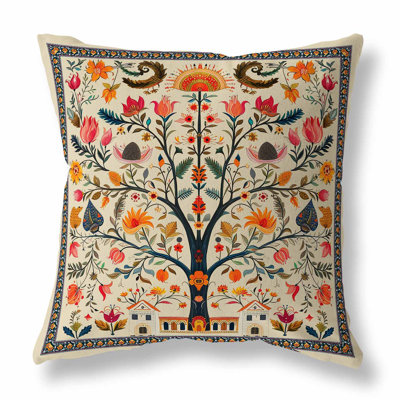 Indian Folk Art Tree Indoor/Outdoor Pillow