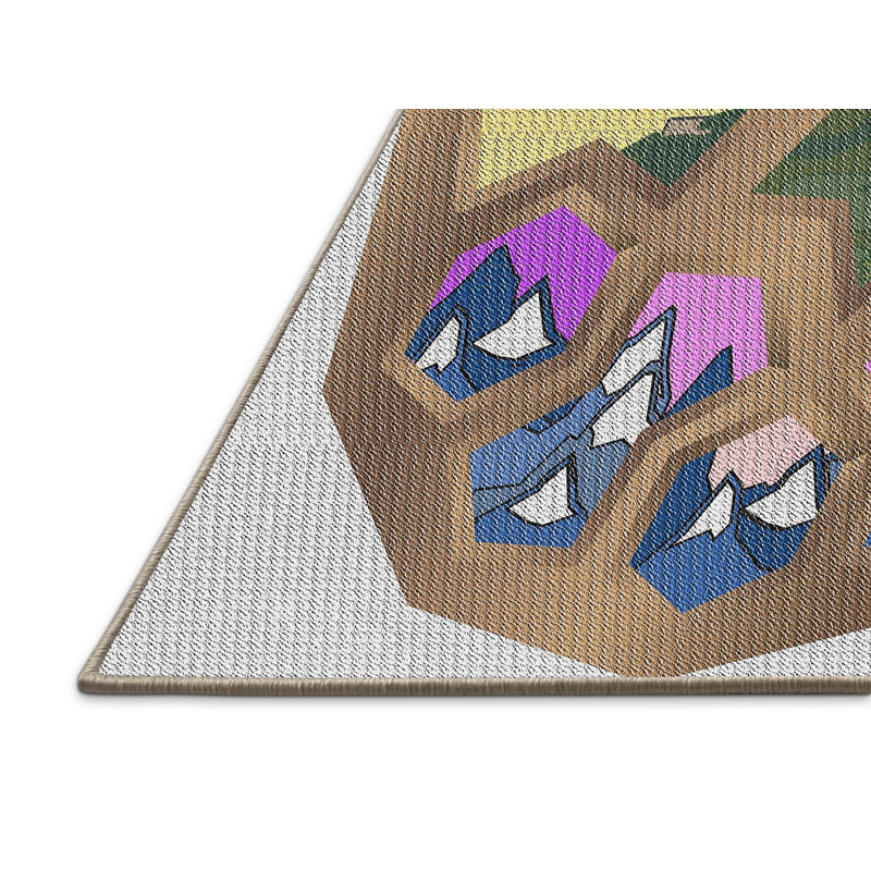 Laine tissée à la machine à motifs géométriques DeCaro/gris polyester/bleu marine Tapis décoratif, Rectangle 4 pi x 6 pi