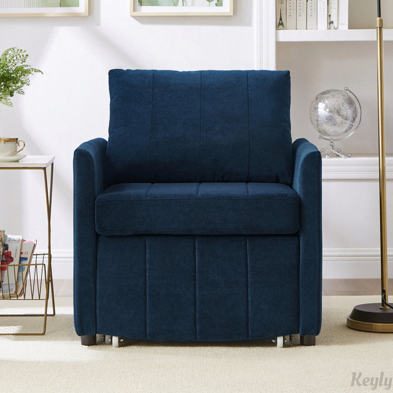 Chaise convertible pliante rembourrée avec dossier réglable à 5 positions, poches latérales et panier de rangement, Bleu