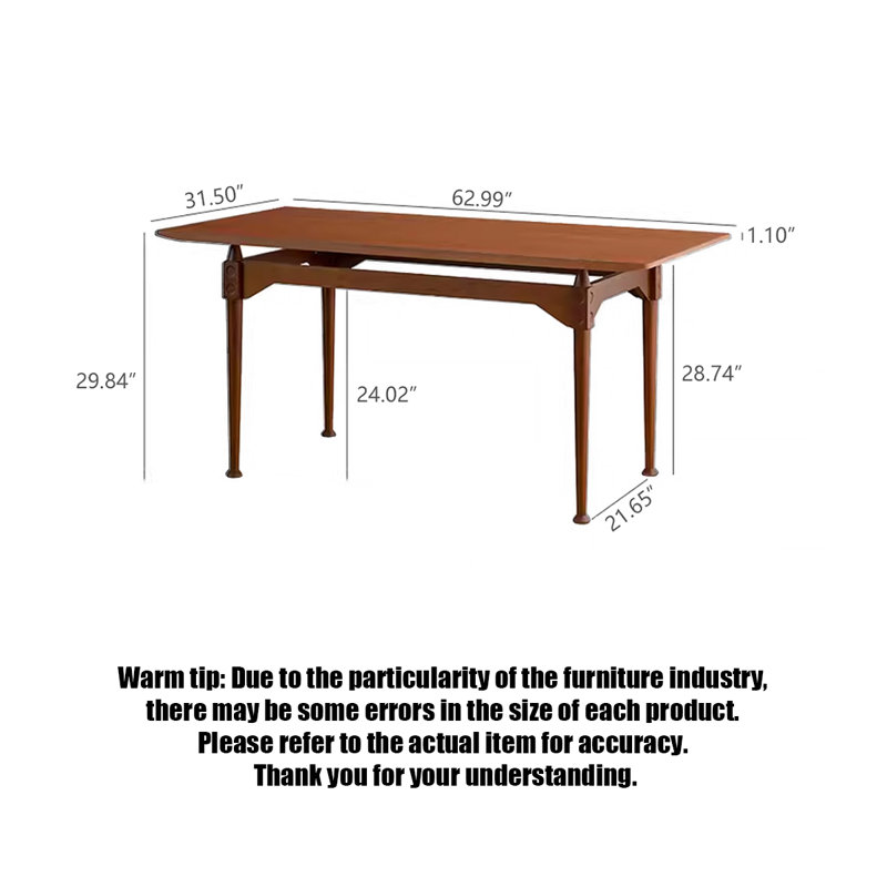 Retro solid wood rectangular design small dining table for home, 29.84"H x 62.99"L x 31.5"W